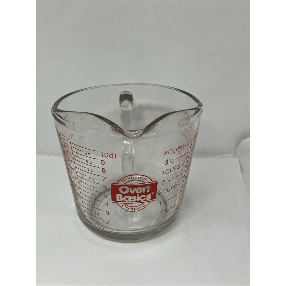 Anchor Hocking #499 Oven Basics 32 oz/4 Cups/1 Quart Measuring Cup Red Letters